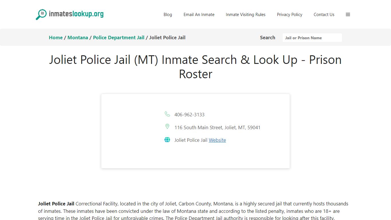 Joliet Police Jail (MT) Inmate Search & Look Up - Prison Roster